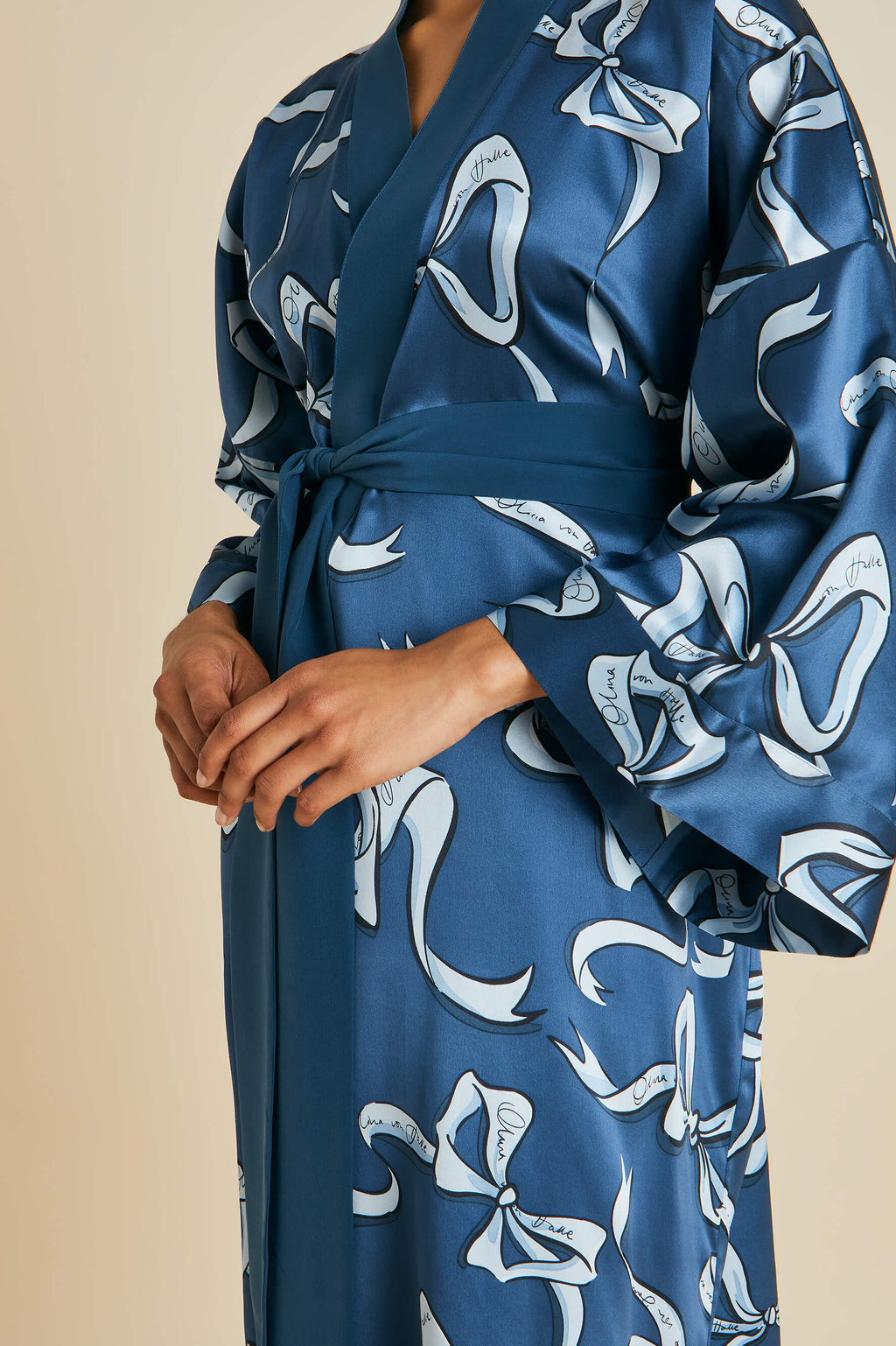 OVH Mimi Arran Blue Bow Silk Satin Robe