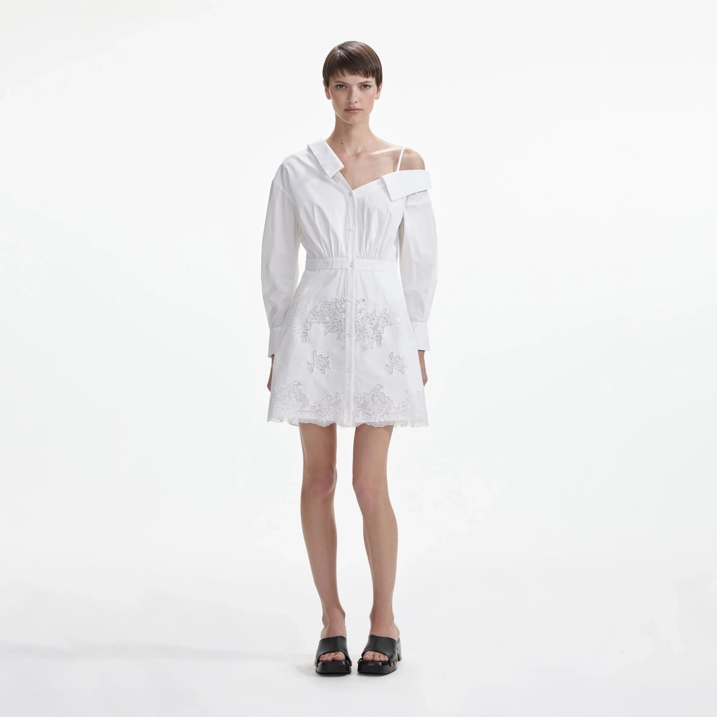 SP White Cotton Lace Hem Mini Dress