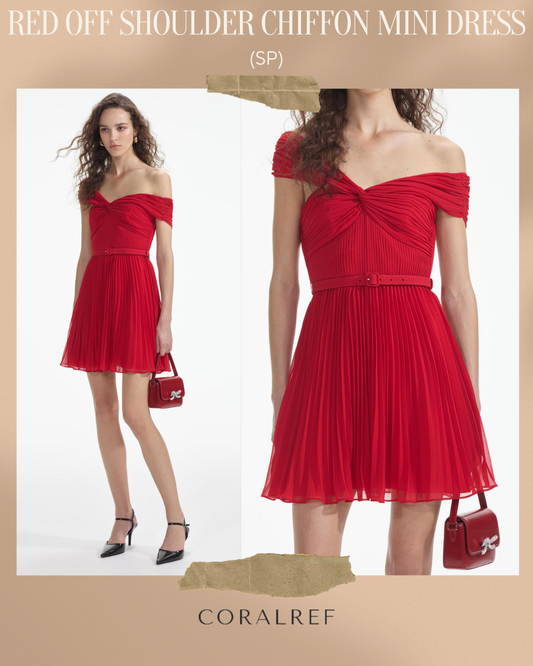 SP Red Off Shoulder Chiffon Mini Dress