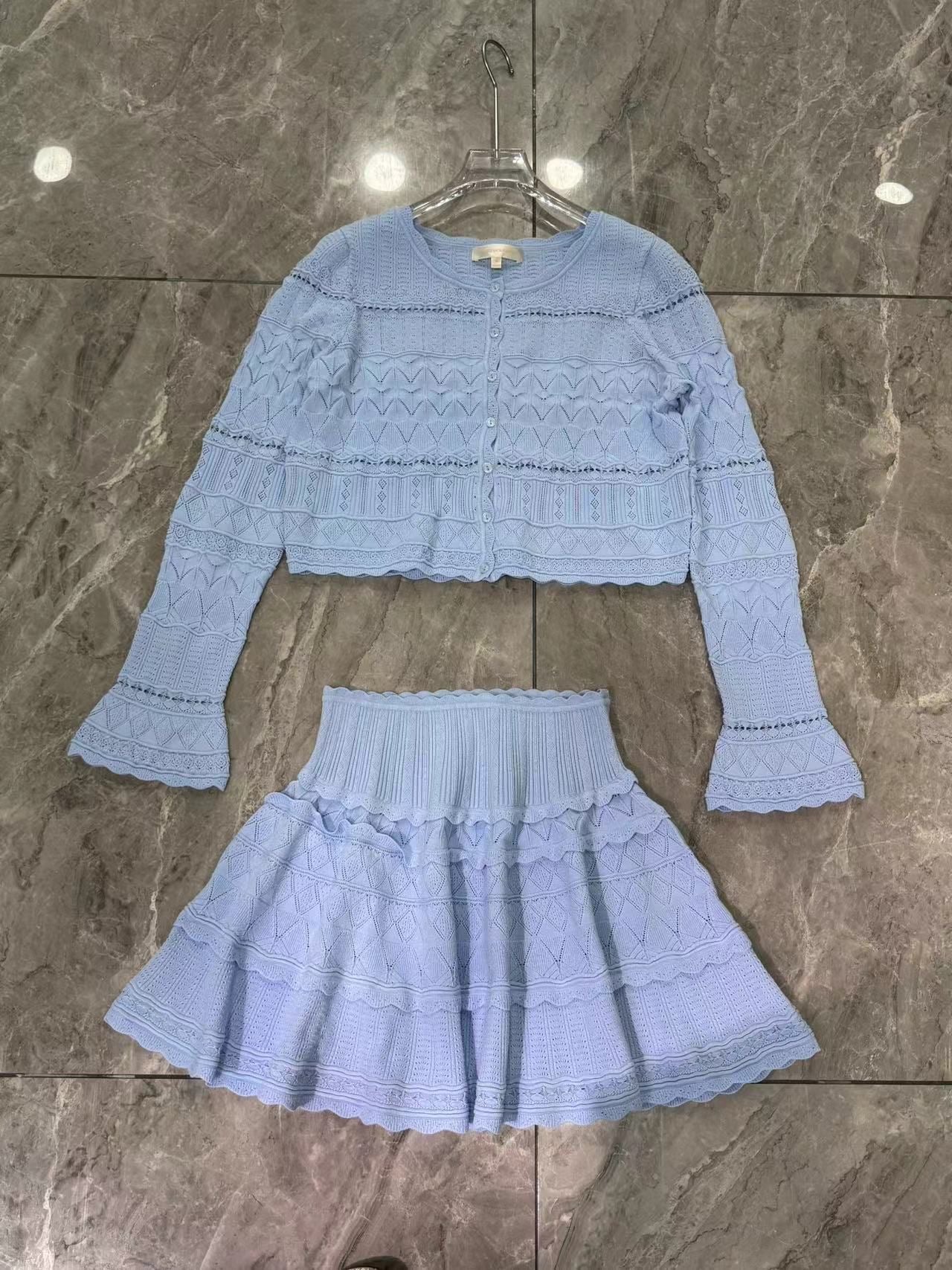 LSF Media Pointelle Cardigan Top & Colella Mini Skirt Set
