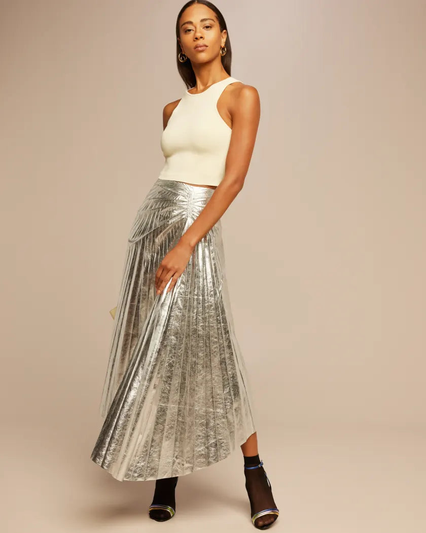 ALC Tori Pleated Metallic Midi Skirt
