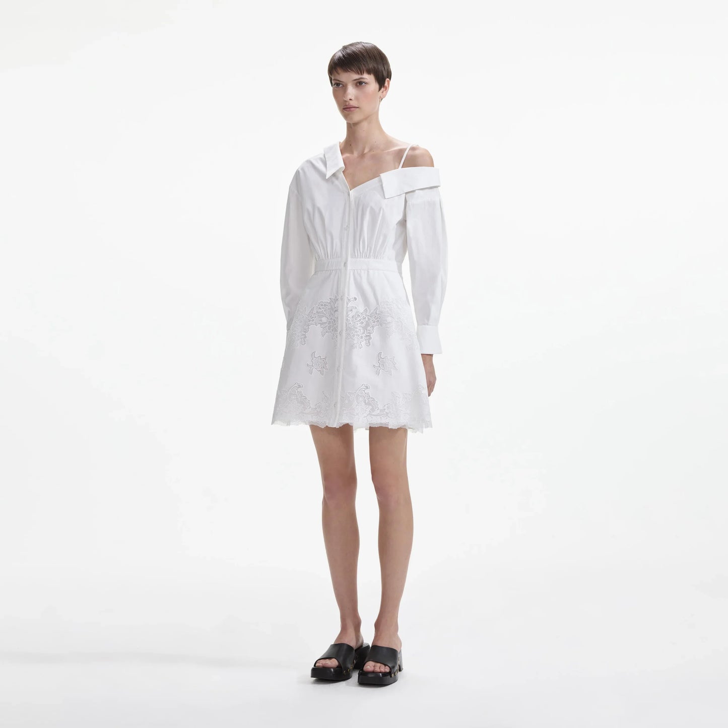 SP White Cotton Lace Hem Mini Dress