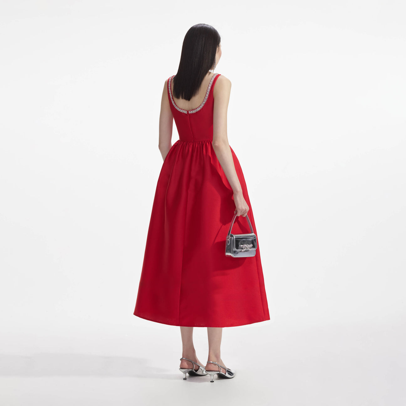 SP Red Taffeta Diamanté Midi Dress