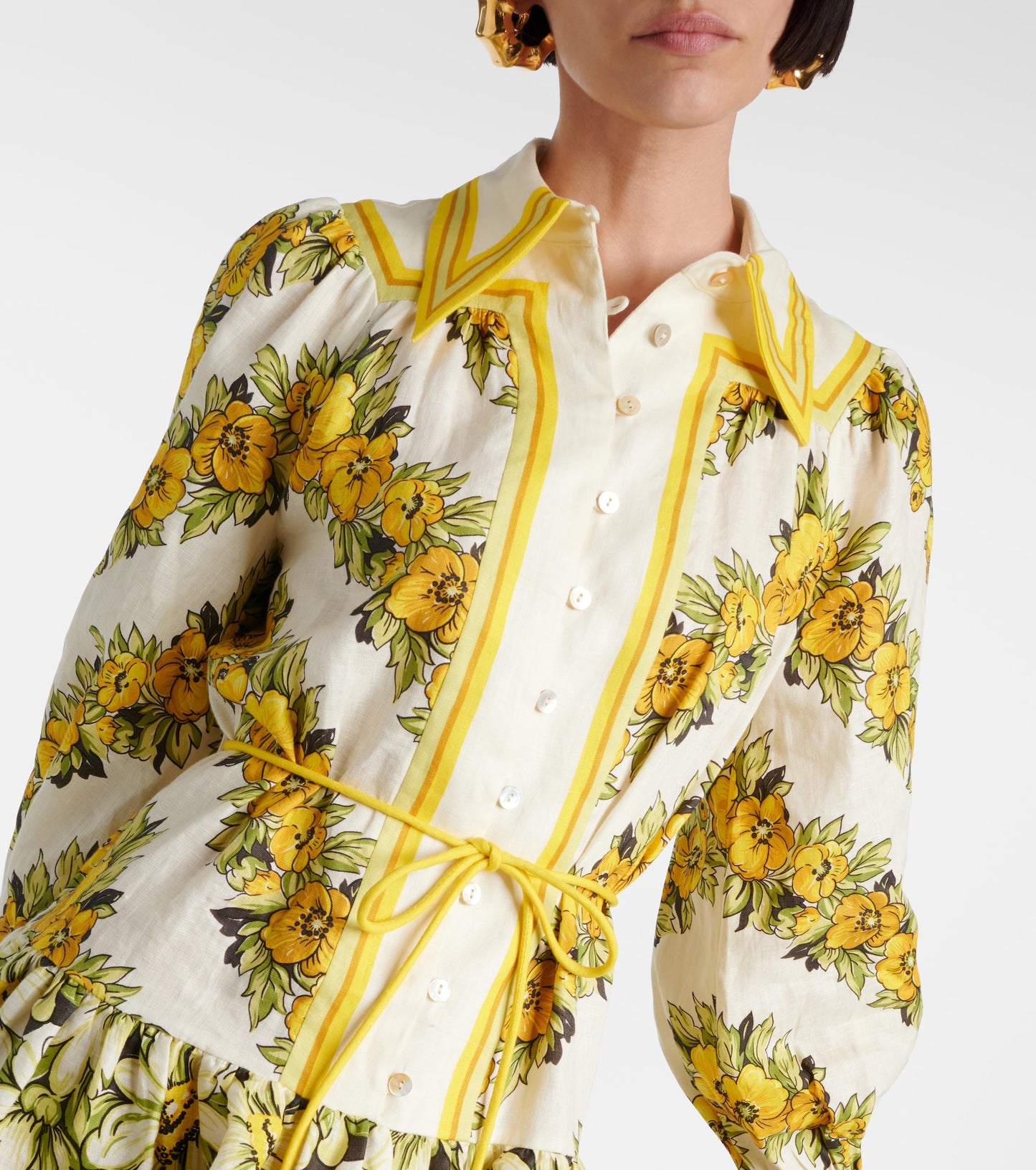 Alms Gisela Floral Linen Mini Shirt Dress