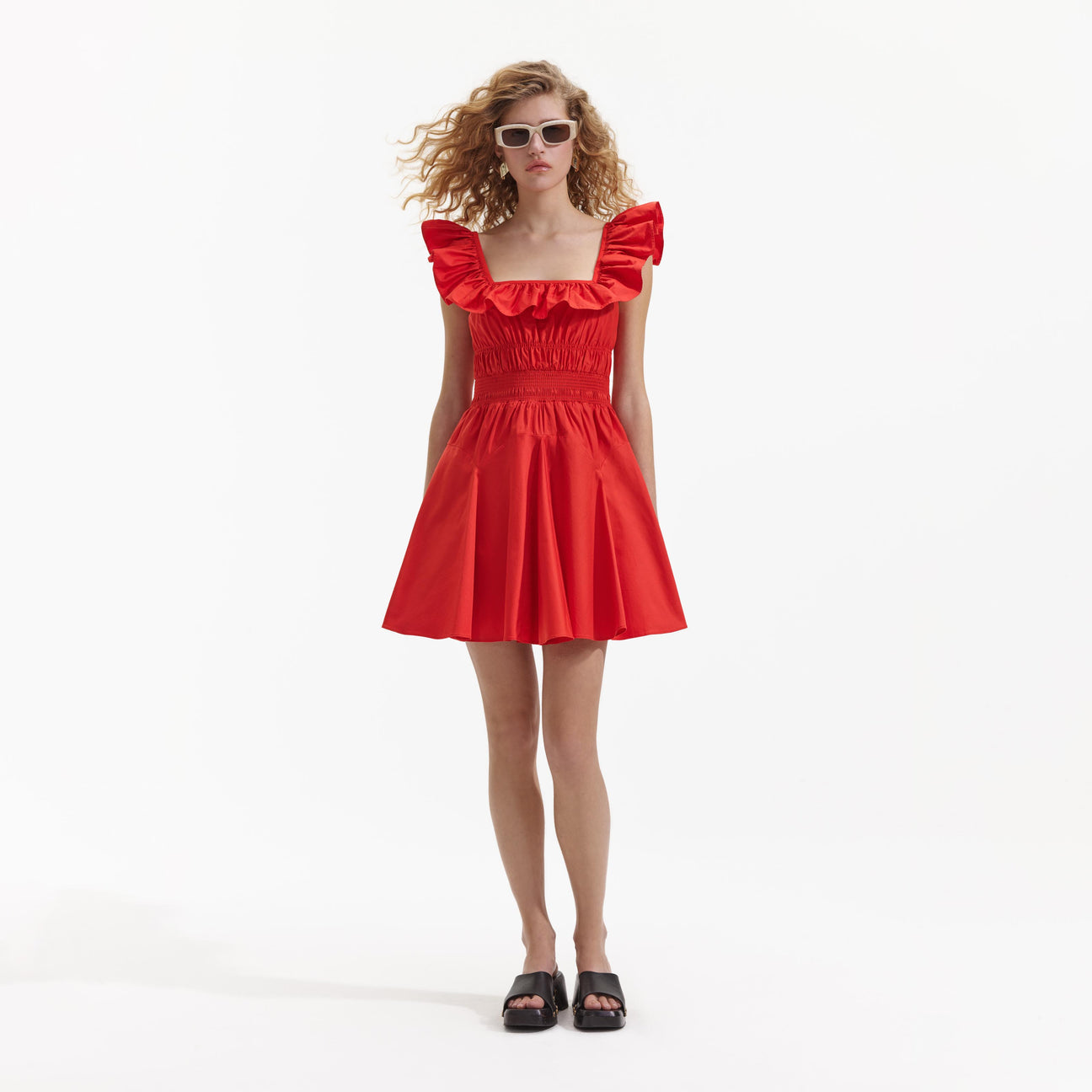 SP Red Cotton Ruffle Mini Dress