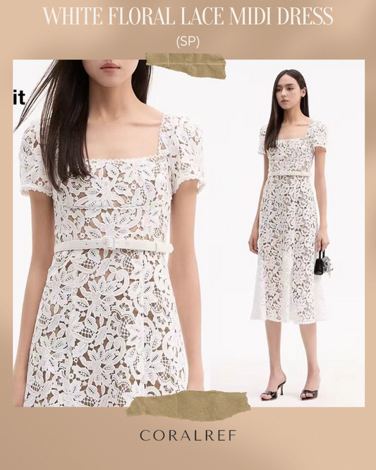 SP White Floral Lace Midi Dress