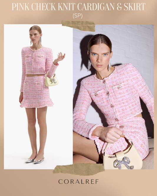 SP Pink Check Knit Cardigan & Mini Skirt Set