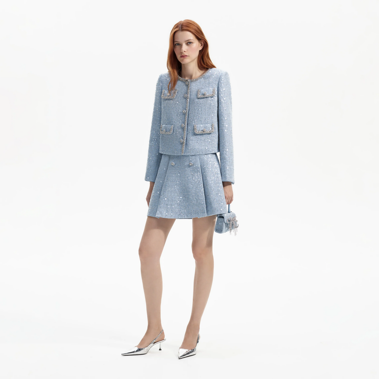 SP Blue Sequin Boucle Jacket & Mini Skirt Set