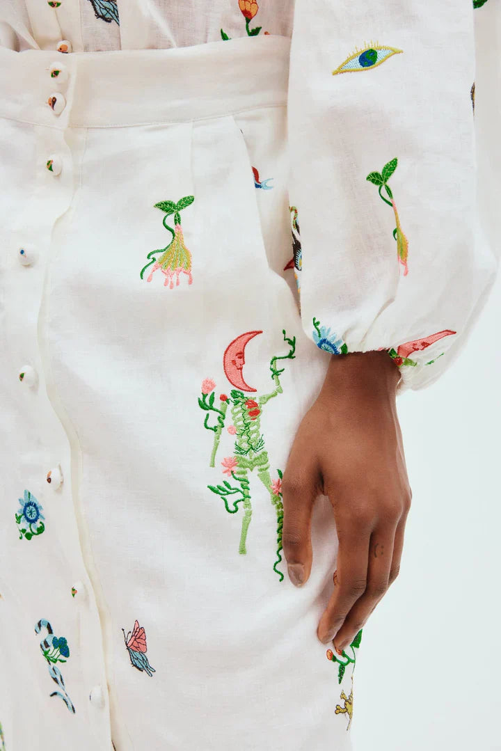 Alms Atticus Embroidered Shirt & Midi Skirt Set