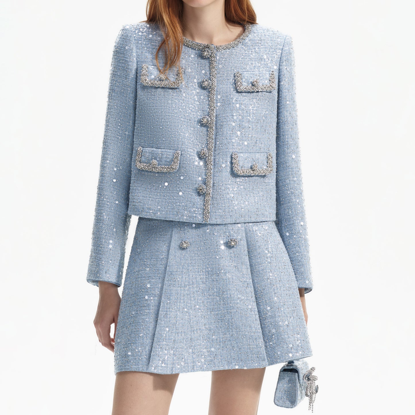 SP Blue Sequin Boucle Jacket & Mini Skirt Set
