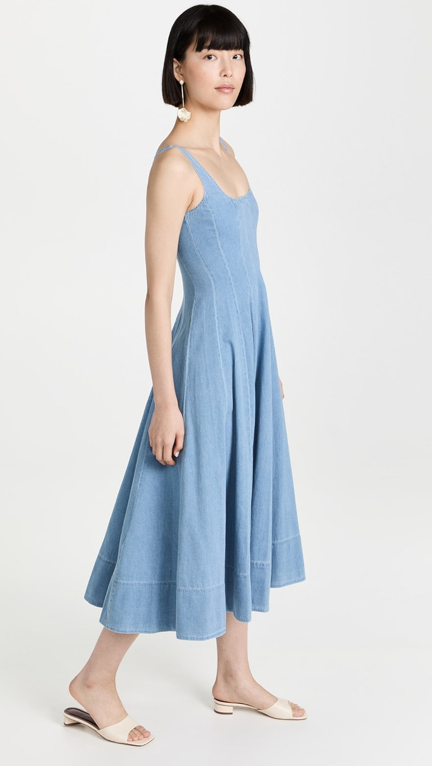 Std Wells Midi Dress - Light Wash Blue Denim
