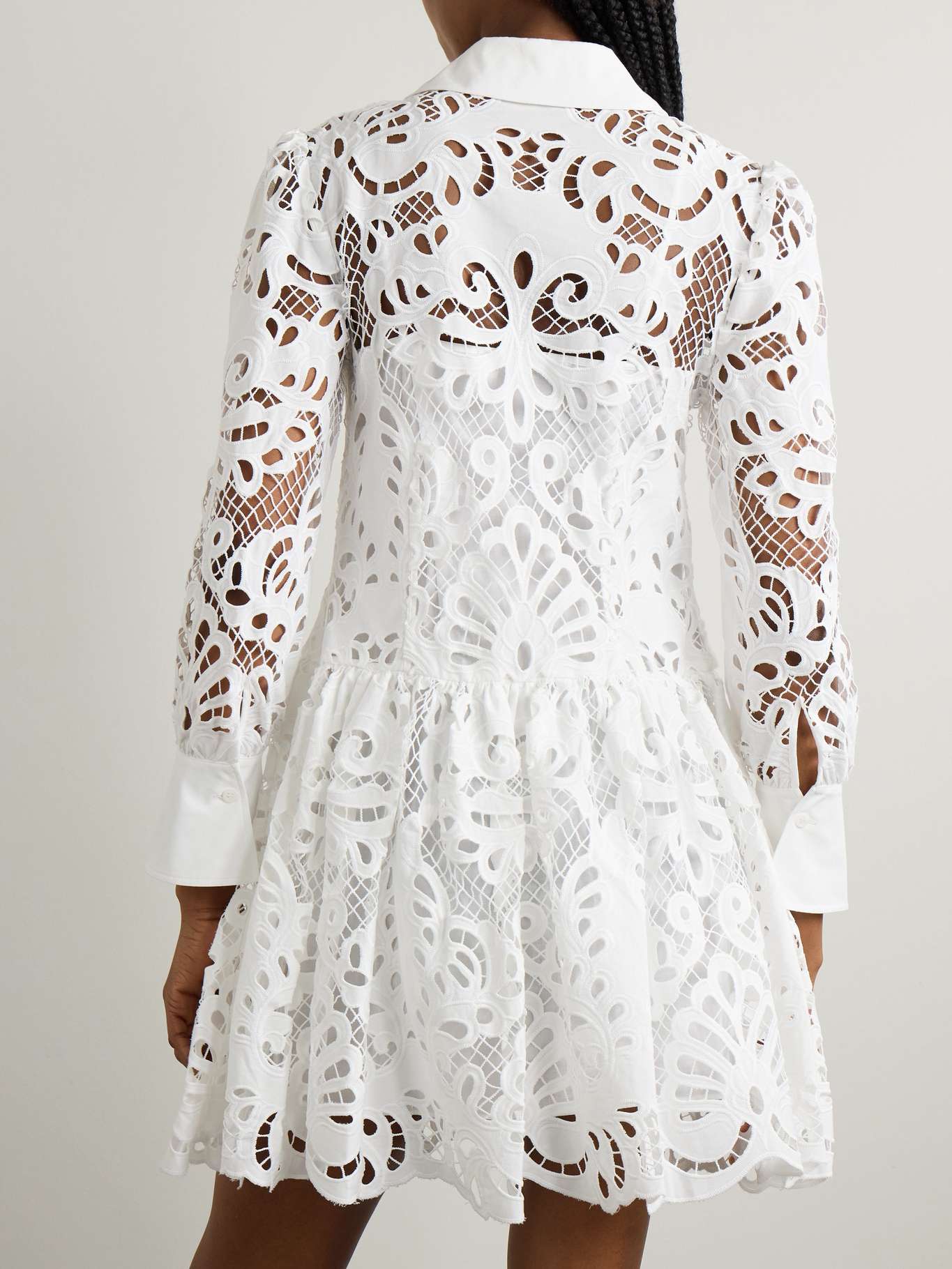 SP White Cotton Lace Mini Shirt Dress