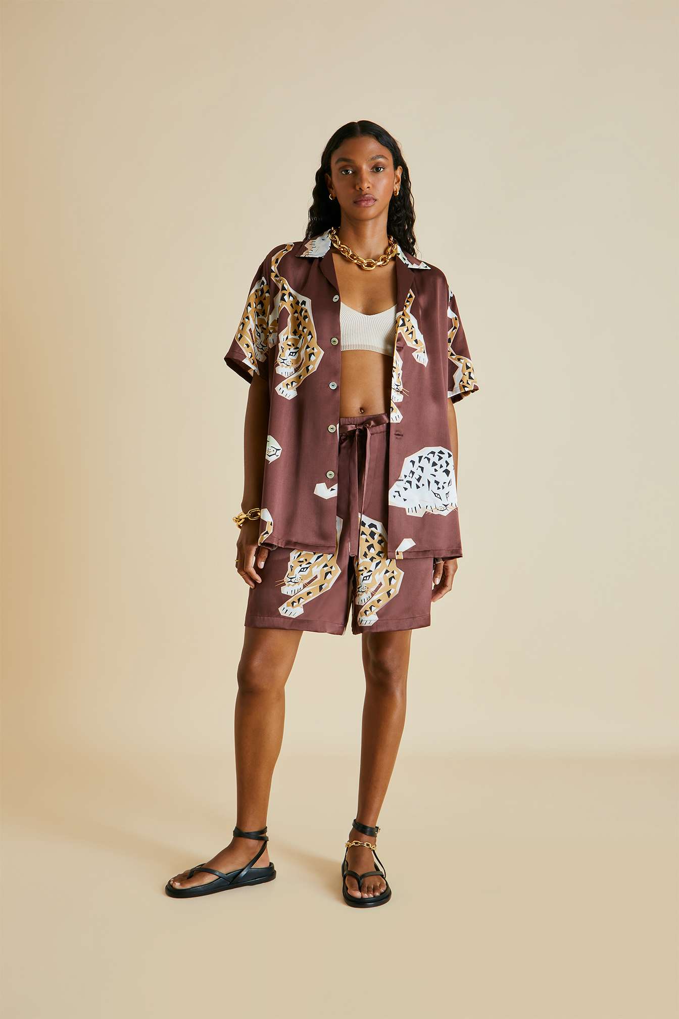 OVH Emeli Luxo Leopard Silk Pajamas Set