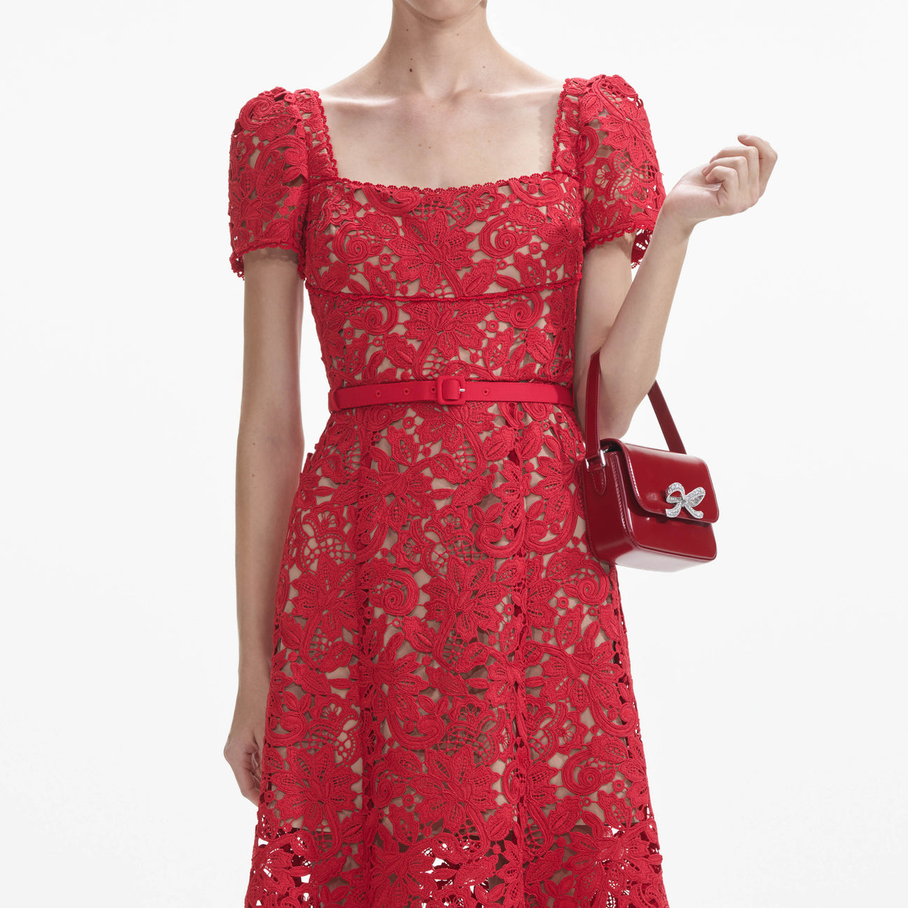 SP Red Floral Lace Midi Dress