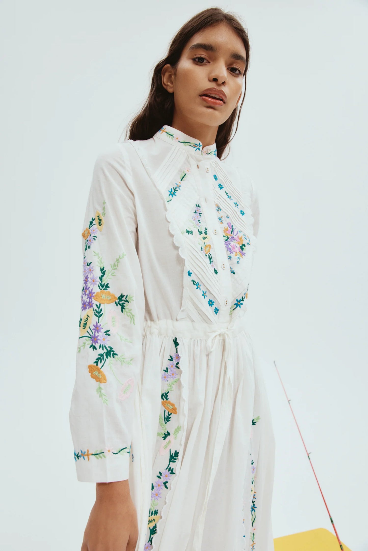 Alms Willa Embroidered Midi Shirt Dress