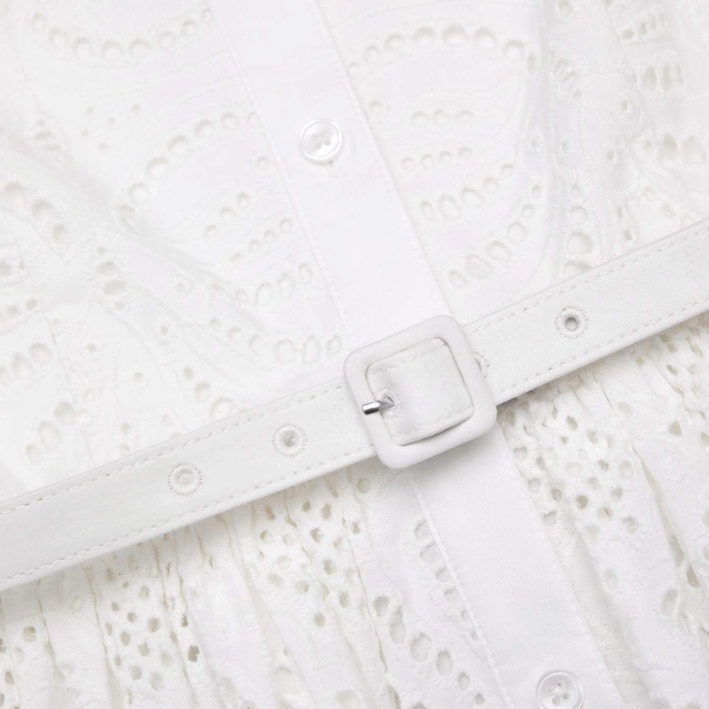 SP White Cotton Embroidery Midi Dress