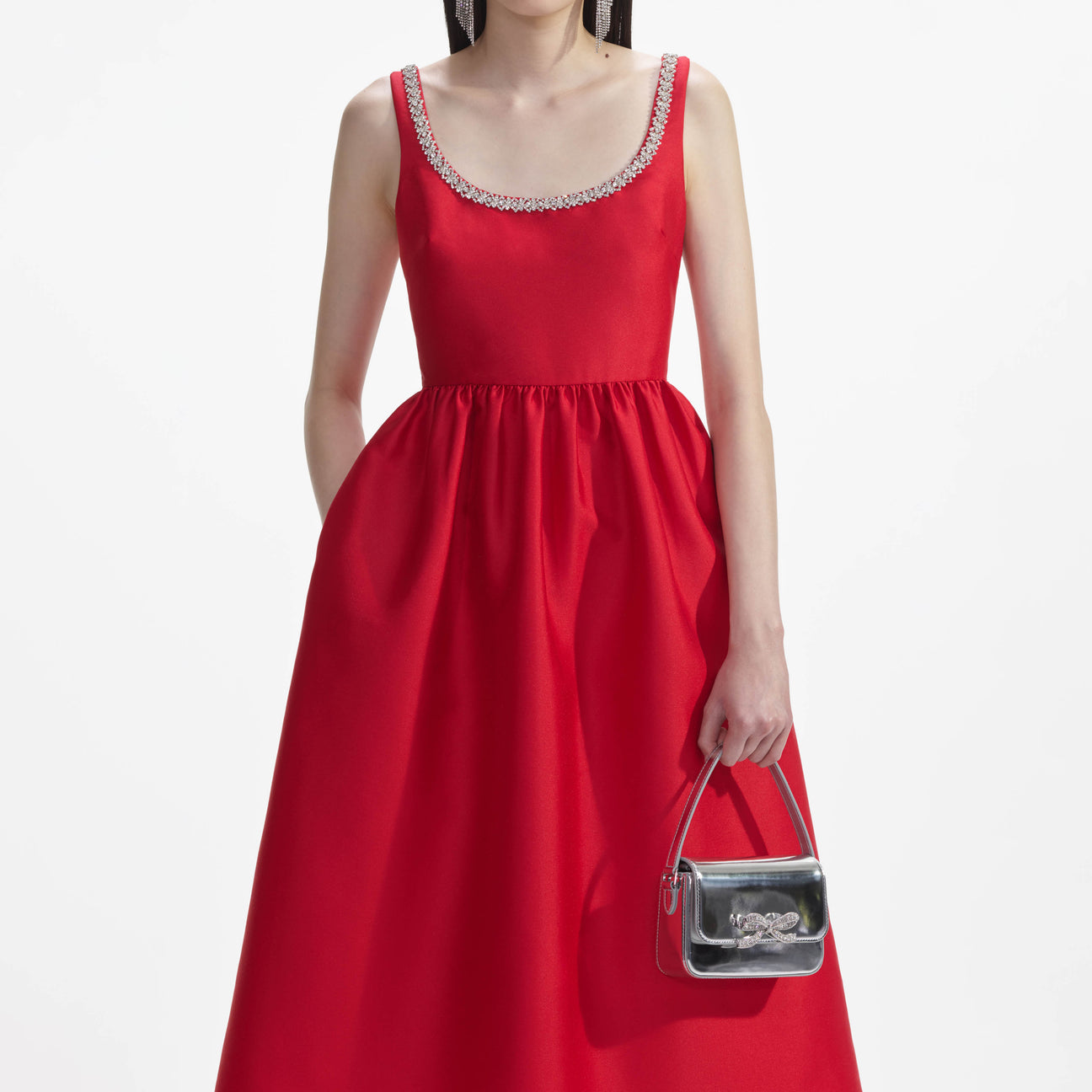 SP Red Taffeta Diamanté Midi Dress