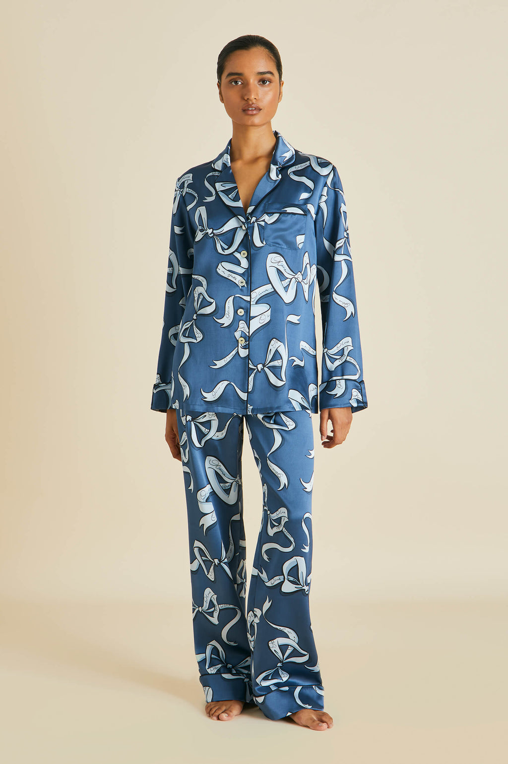 OVH Lila Arran Bow Silk Satin Pajamas Set