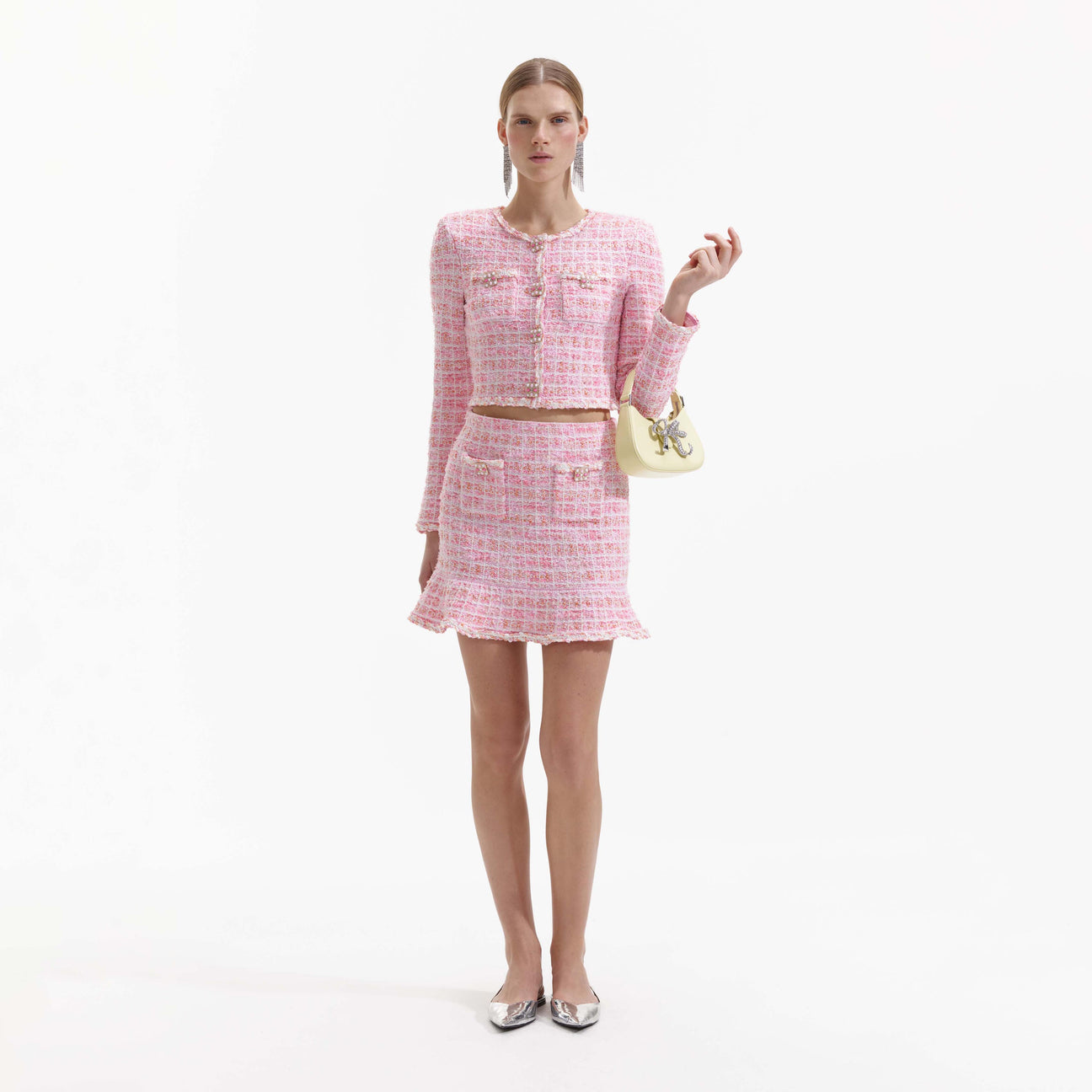 SP Pink Check Knit Cardigan & Mini Skirt Set