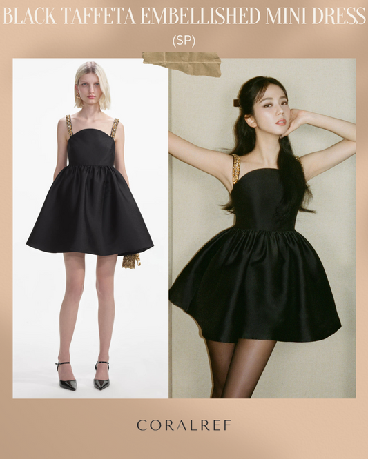 SP Black Taffeta Embellished Mini Dress