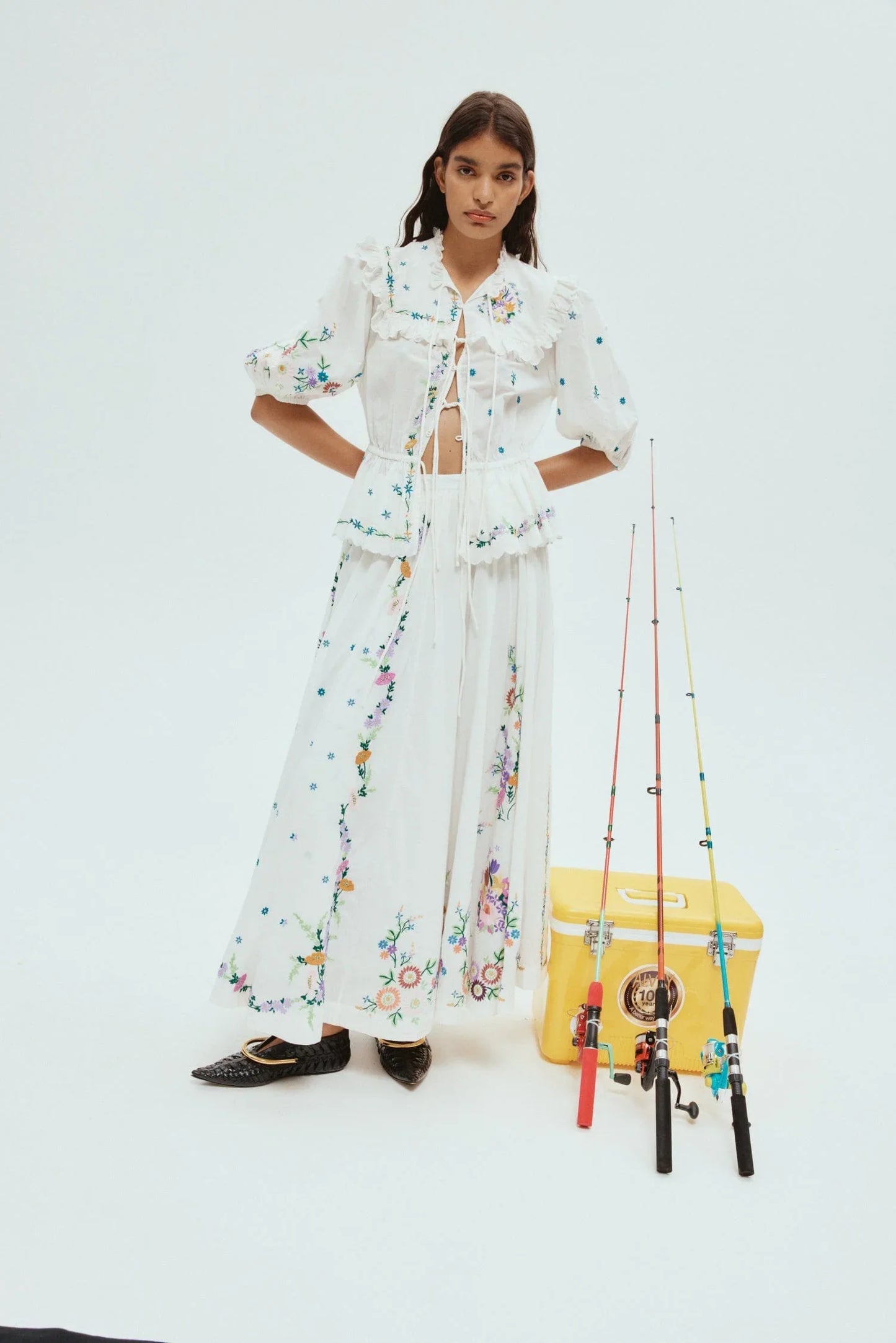 Alms Willa Embroidered Blouse & Midi Skirt