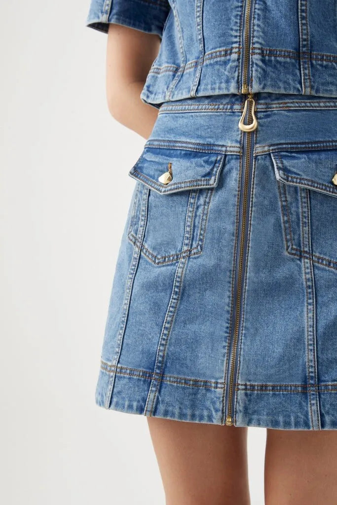 Aj Melody Denim Zip Mini Skirt