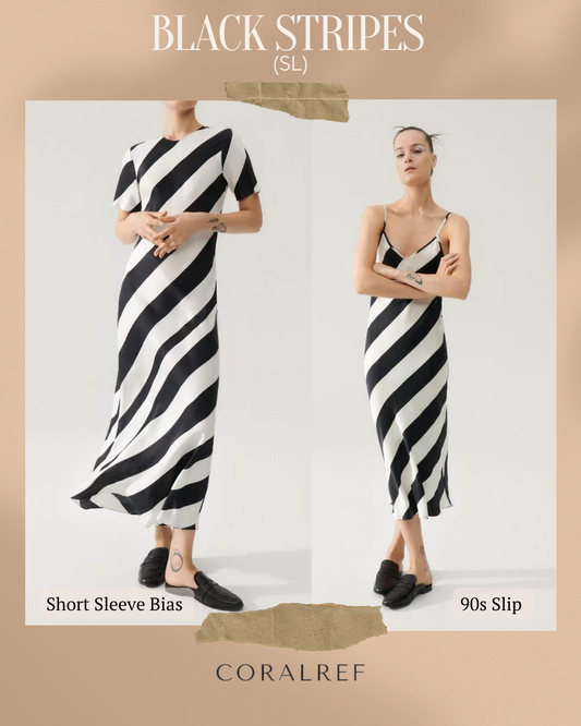 SL Black Stripes 90s Slip & Short Sleeve Midi Slip Dress