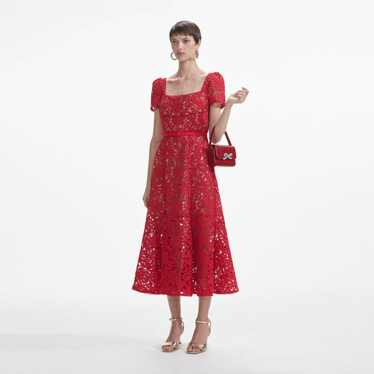 SP Red Floral Lace Midi Dress