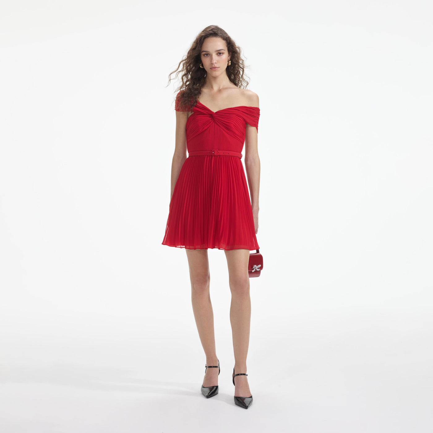 SP Red Off Shoulder Chiffon Mini Dress