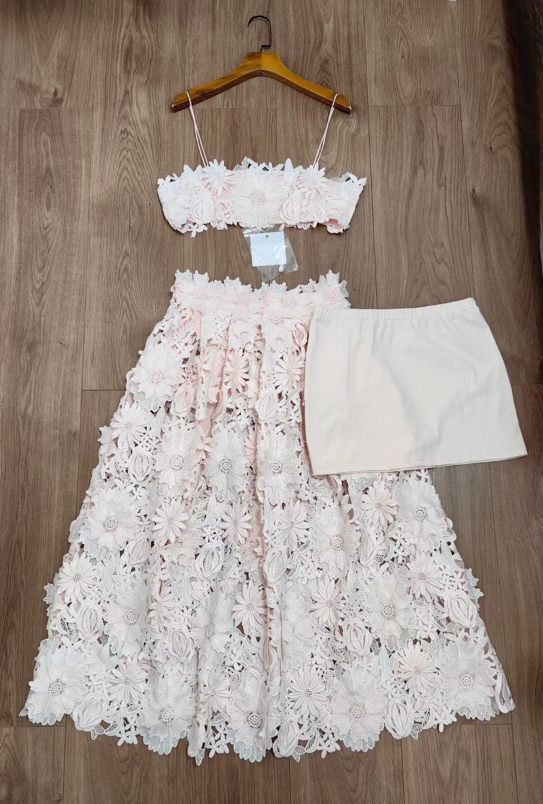 Ixh Pompom Lace Top & Midi Skirt Set