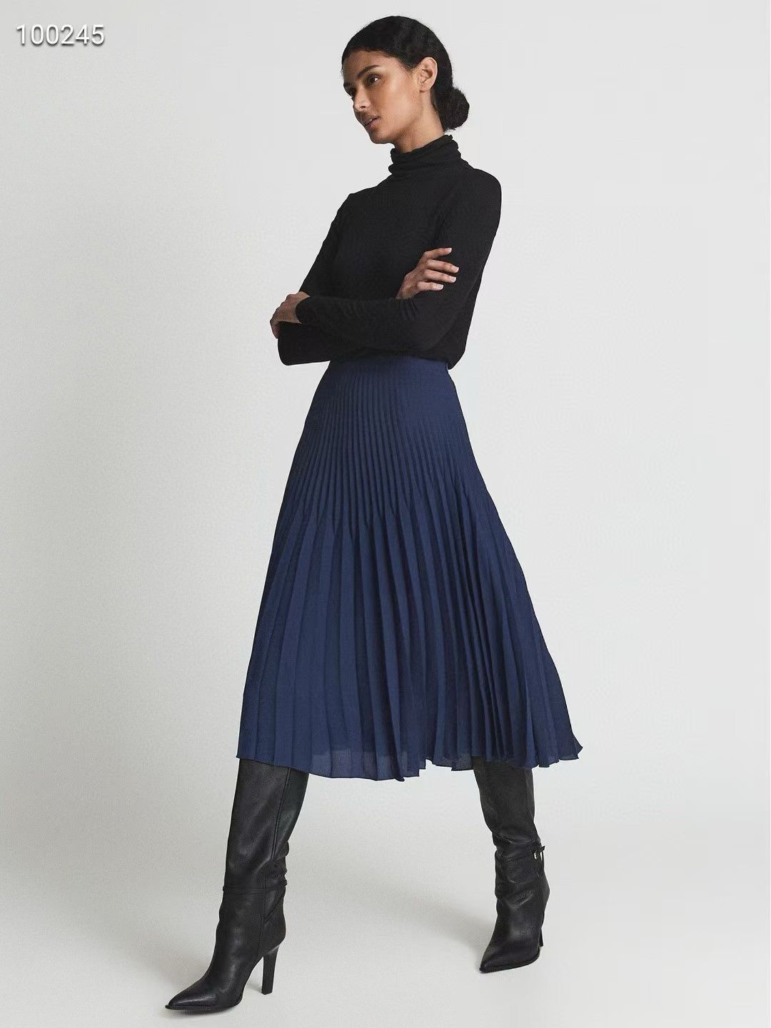 Rss Blue Pleated Midi Skirt