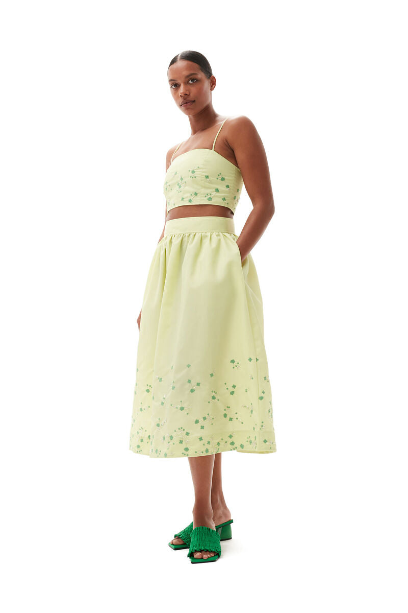 Gnn Lily Green Nylon Top & Midi Skirt Set