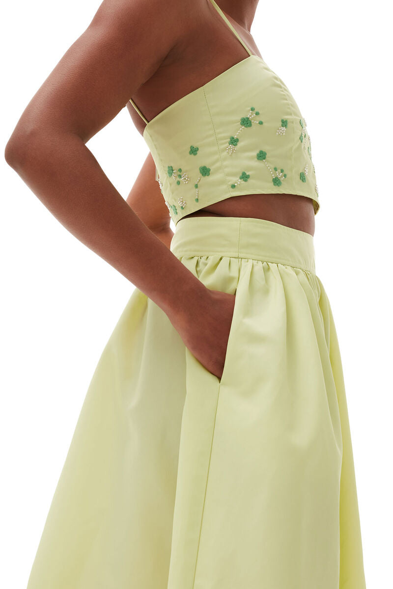 Gnn Lily Green Nylon Top & Midi Skirt Set
