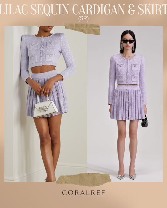 SP Lilac Sequin Cardigan & Mini Skirt Set