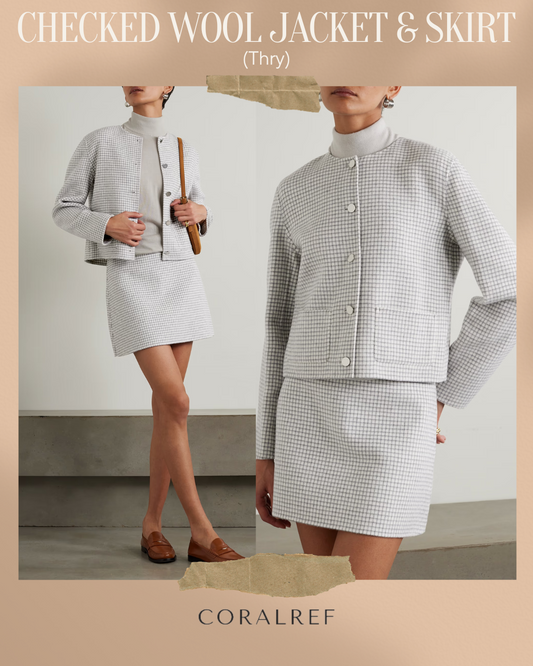 Thry Checked Wool Jacket & Mini Skirt Set