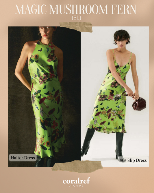 SL Magic Mushroom Fern 90s Slip & Halter Midi Dress